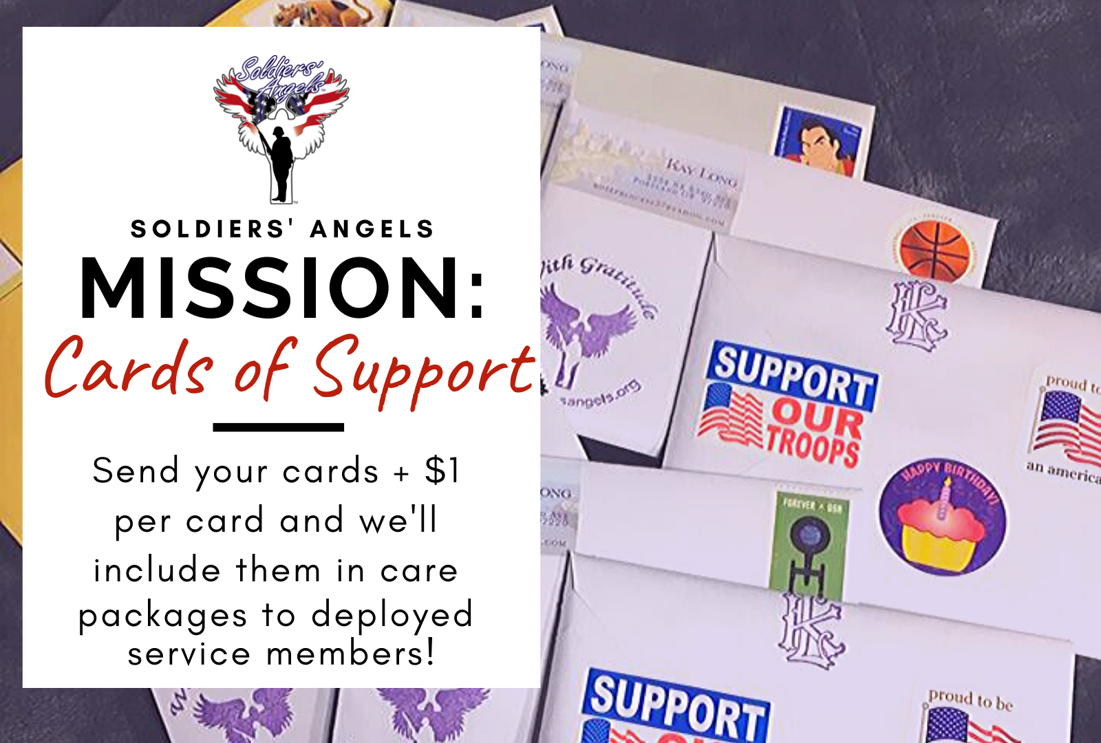 Soldiers' Angles Mision: Cards of Support 

Send your cards = $1 per card
