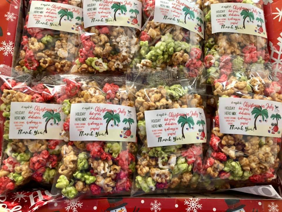Popcorn bags send as part of our Christmas in July event.
