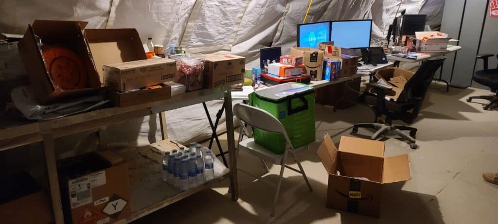 Lots of care packages stacked on base