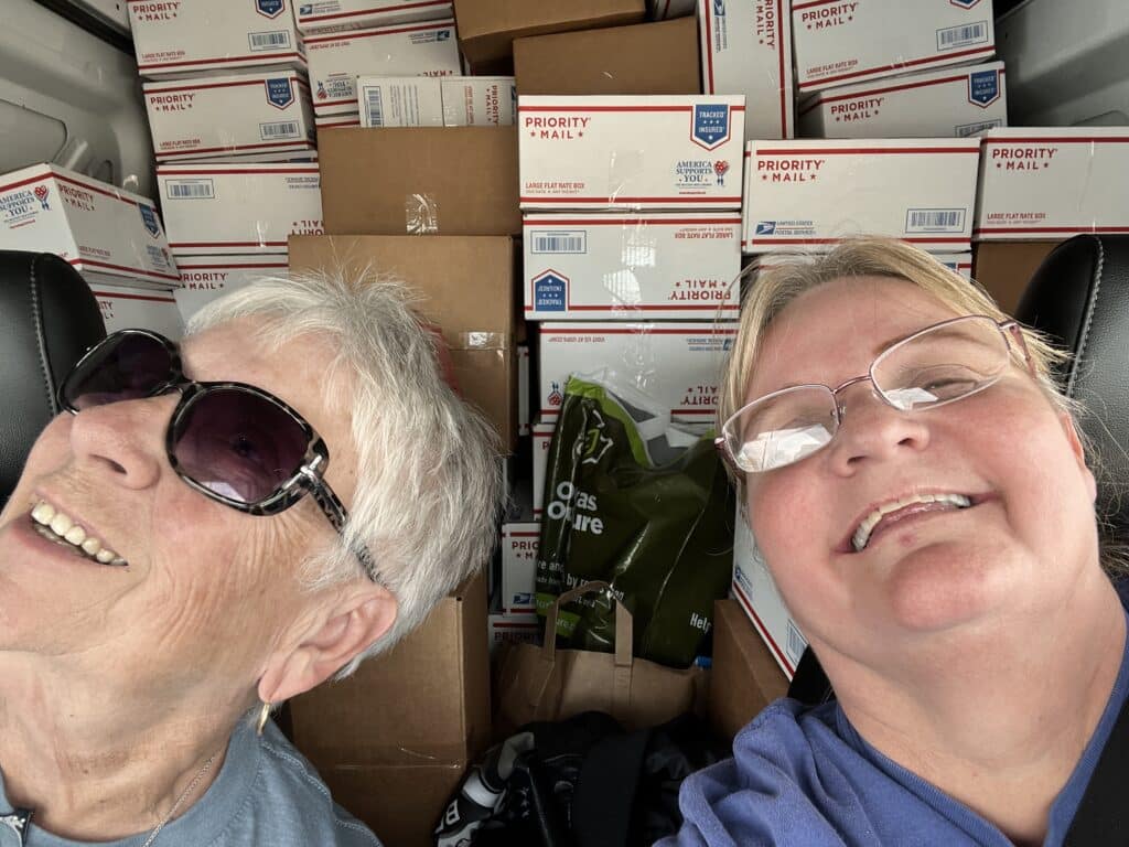 Carepackages filled with Girl Scout Cookies